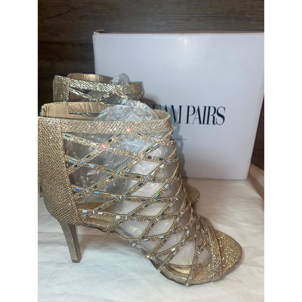 DREAM PAIRS Women's Rhinestone Ankle Strap Open Toe Stiletto,β Sz 8